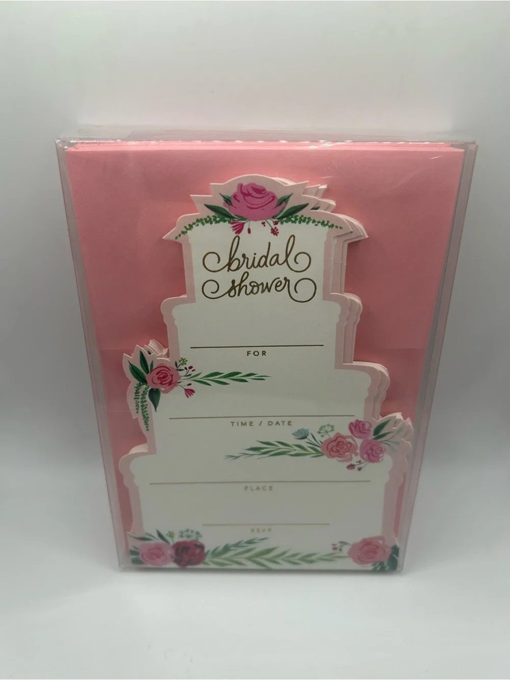 Bridal Shower Cake-Shaped Invitations with Pink Floral Design - 2 sets of 20! 🌹
